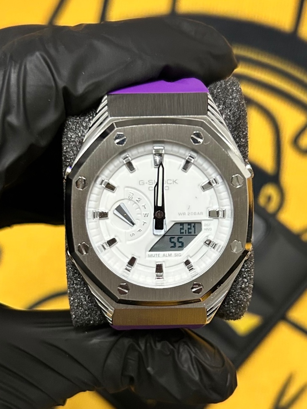 🤍💜 CASIO G-SHOCK – SILVER / WHITE / PURPLE – METAL CASE CUSTOM BUILD 💜🤍